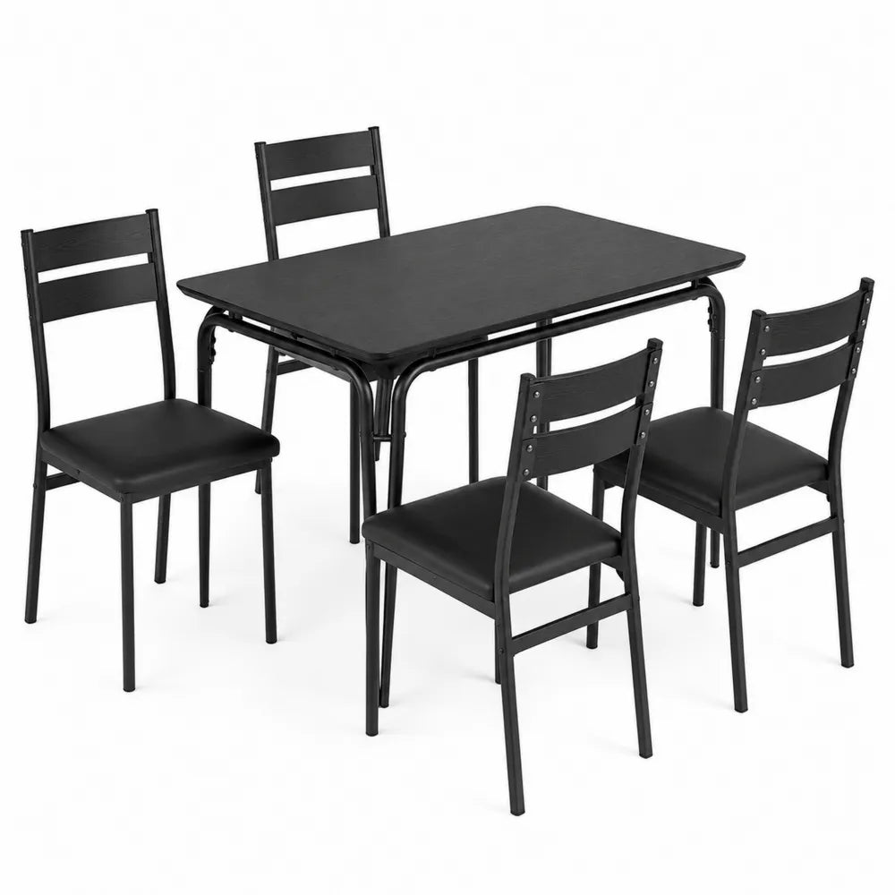 Set tavolo da pranzo in metallo e legno con 4 sedie