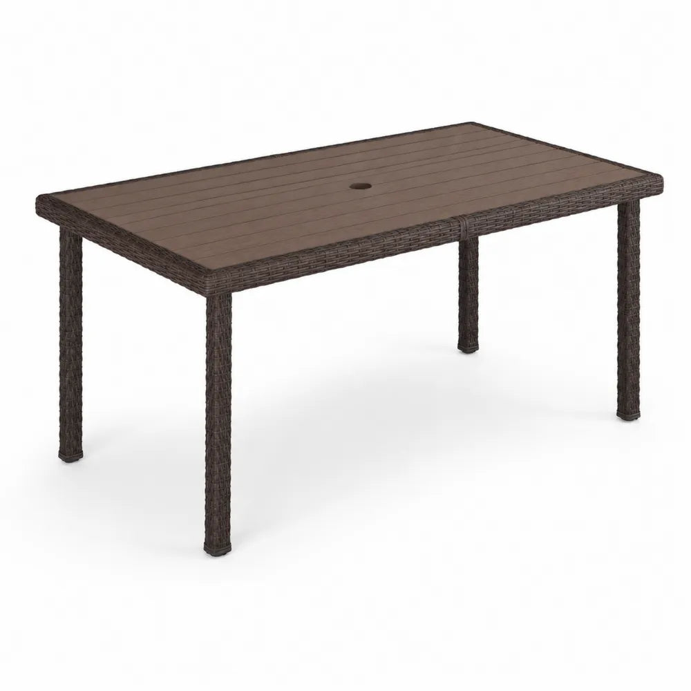 Tavolo da pranzo rettangolare in polyrattan con piano in legno composito