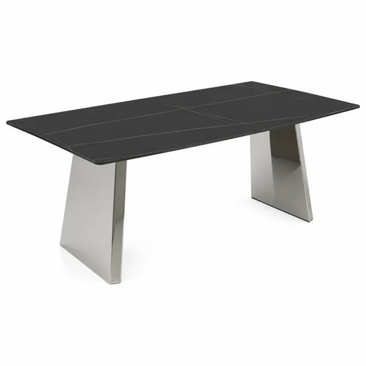 Tavolo da pranzo rettangolare in ceramica e acciaio nero